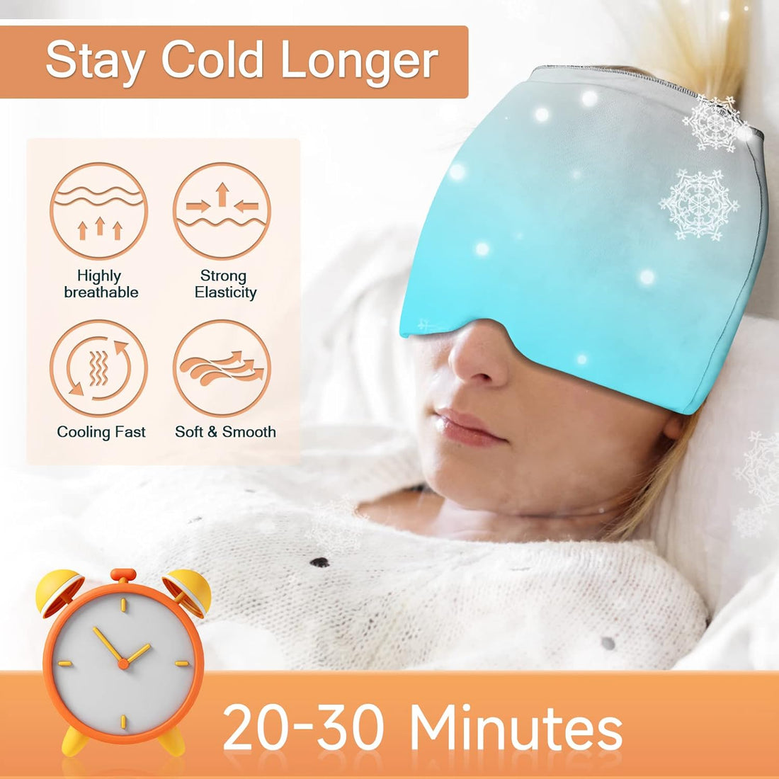 Headache Relief Hat, Ice Cap for Migraines Tension Sinus Headache Relief, Snugly Fit for Head Ice Pack Cap with Gel Ice for Headache Migraine Relief, Compressed Therapy Headache Relief Cap